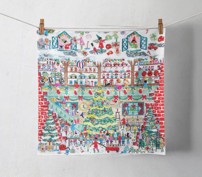 Santa's Toy Shop Tea Towel