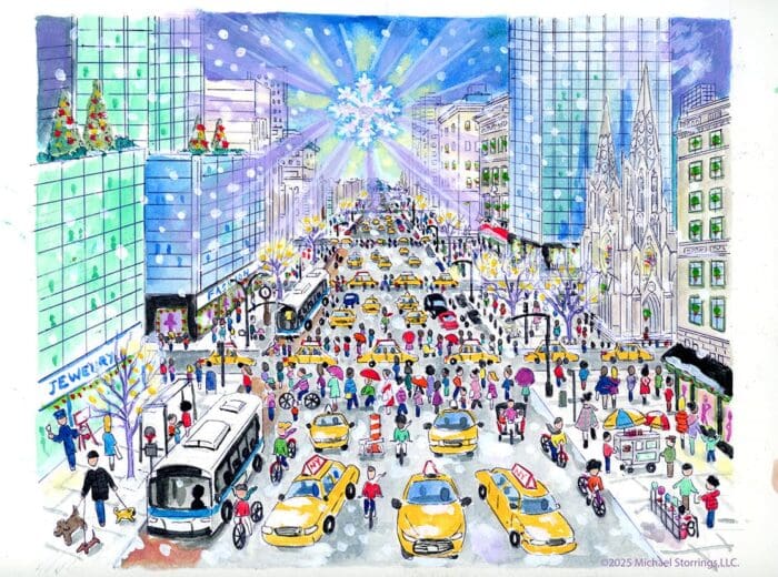 Fifth Avenue Holiday Hustle Bustle Original Art