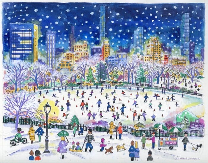 Christmas Skating at Nighttime Original Art