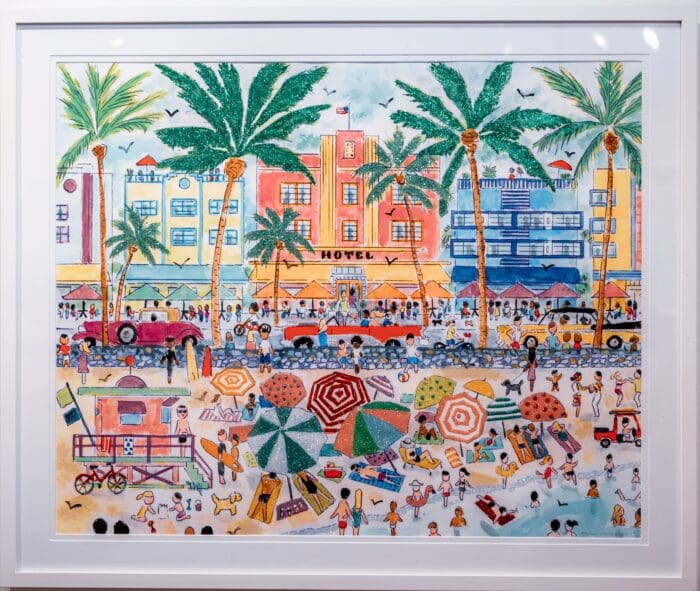 Large South Beach Glittered and Framed Print